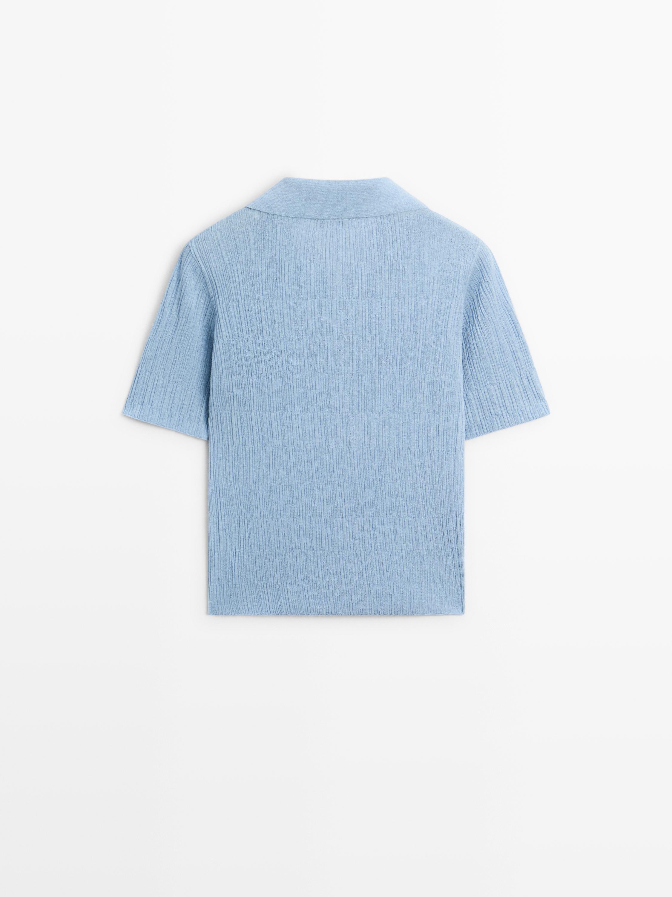 Textured knit polo sweater